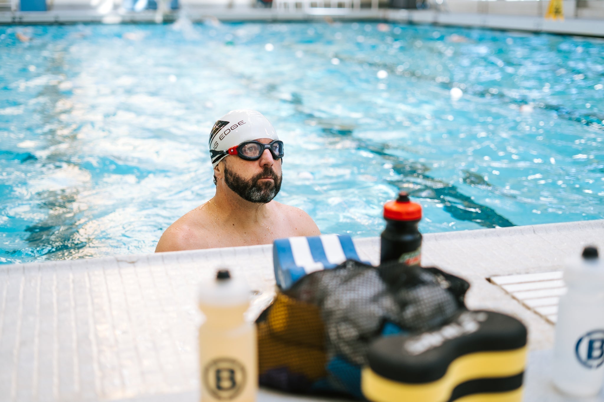 Graham Wood Checking A Swim Workout While in the Pool