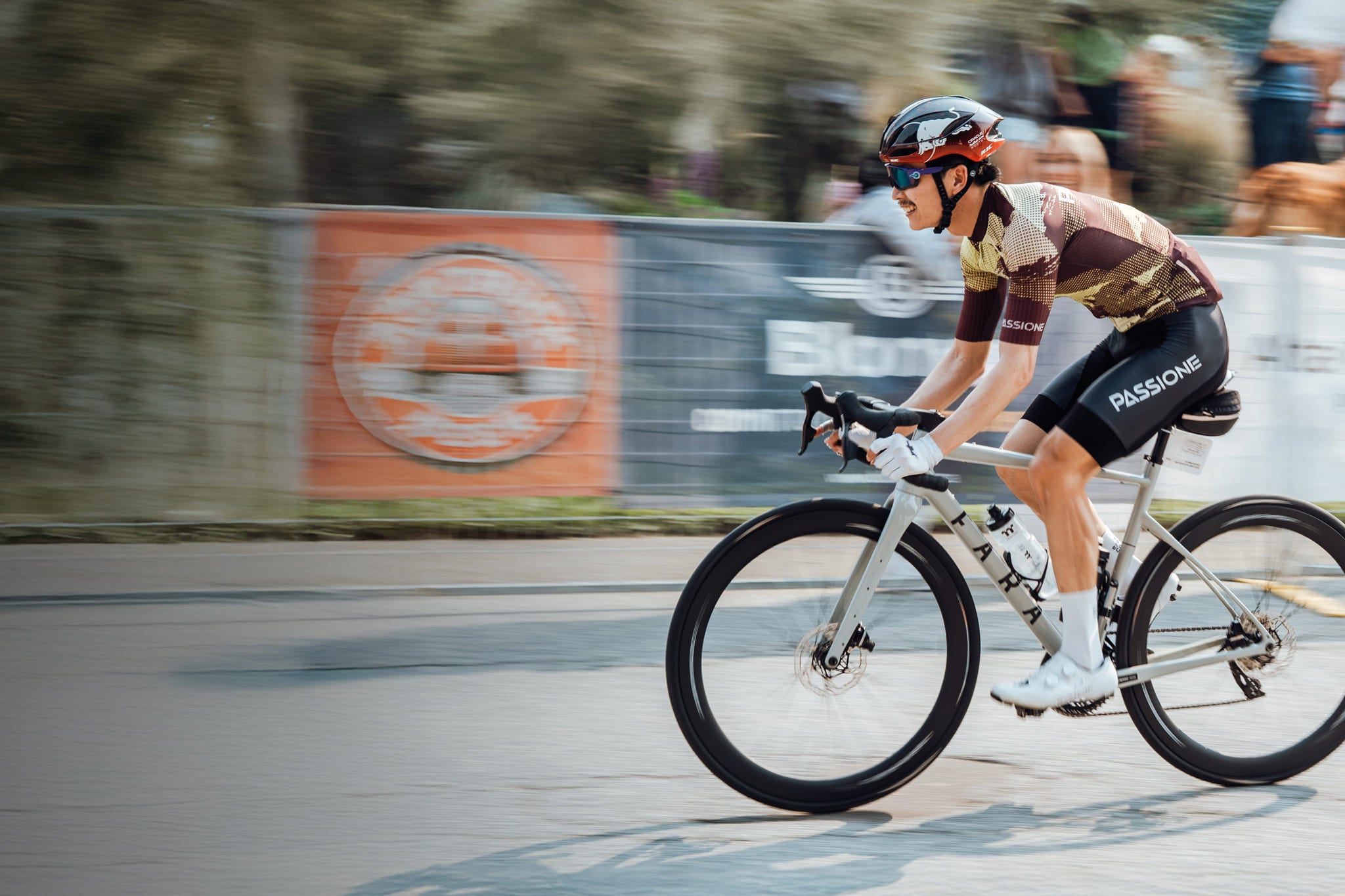 Cyclist racing towards the finish line at the RBC GranFondo Whistler