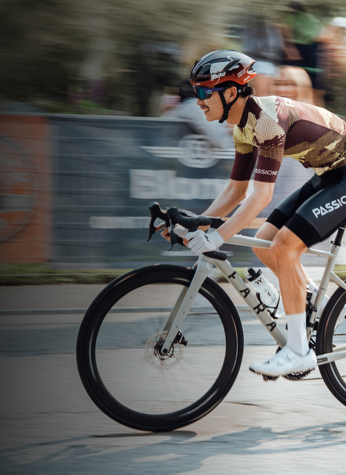 Cyclist racing towards the finish line at the RBC GranFondo Whistler
