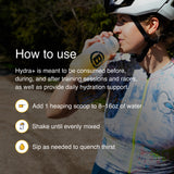 Person drinking from a bottle with text on Hydra+ usage