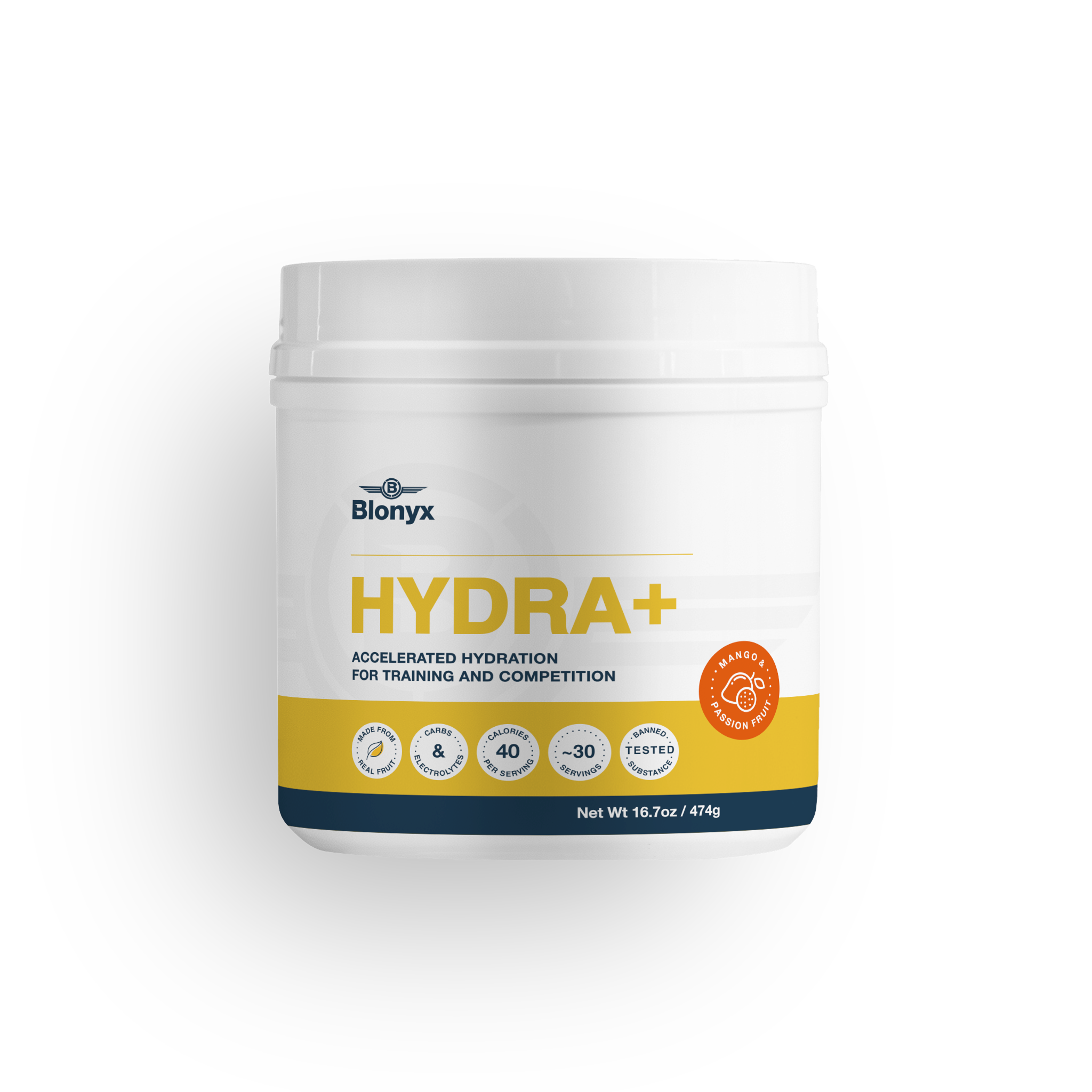 Blonyx Hydra+ supplement container on a transparent background